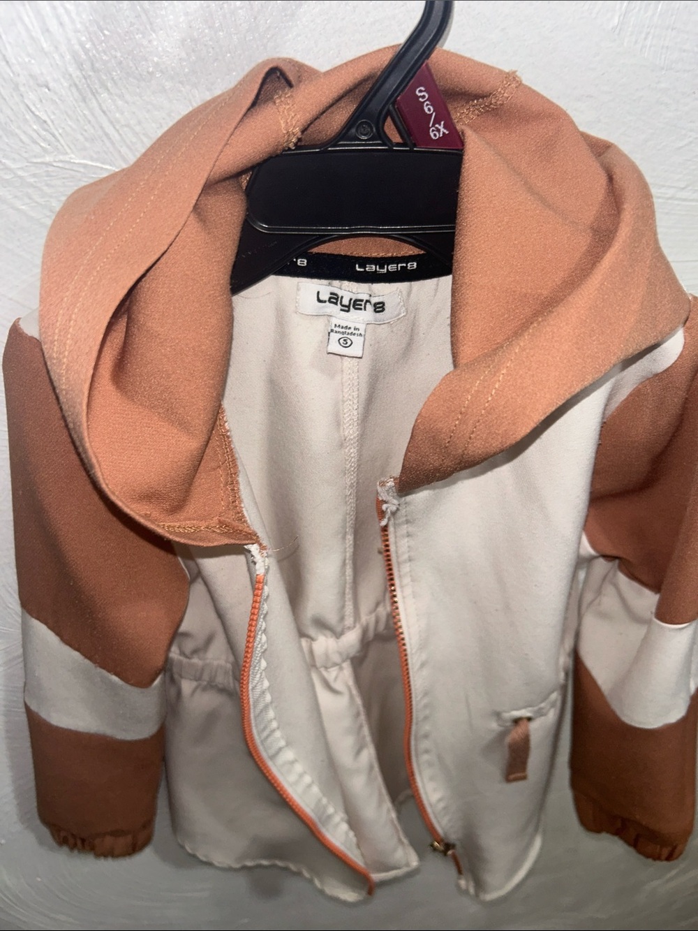 Layer 8 kids Two-Tone Hooded Jacket in Beige and Dusty Peach